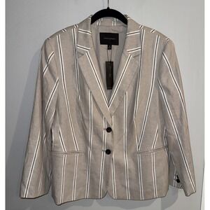 Banana Republic Women's Linen Blend Blazer Stretch Beige Stripes Size 16 New Nwt